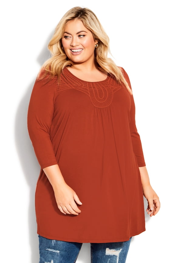Women's Plus Size Jordan Plain 3/4 Sleeves Relaxed Tunic Top
