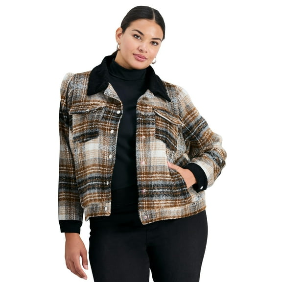 Avenue Women's Plus Size Joss Plaid Cropped Jacket