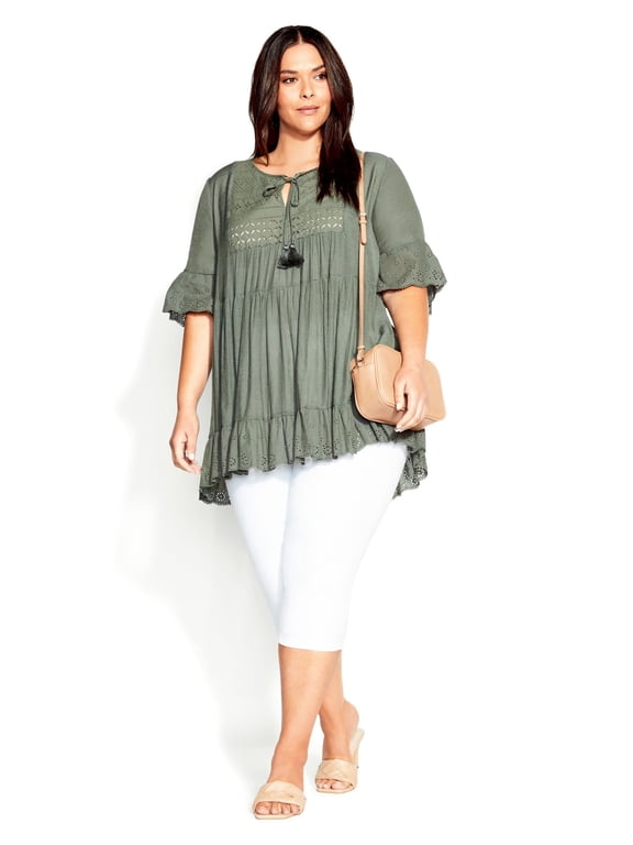 Women's Plus Size Jules Round Neckline Elbow Sleeves Relaxed Tunic Top