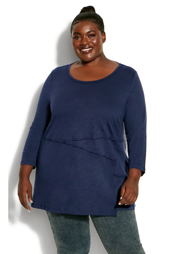 Women's Plus Size Juliet Panel 3/4 Sleeves Relaxed Tee Top