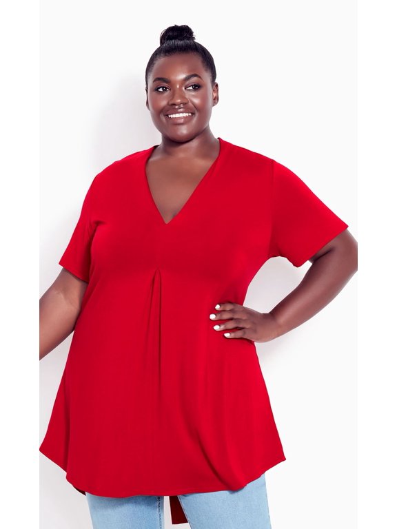Women's Plus Size Kaylie Hi Lo Top Short Sleeve V-Neckline, Female