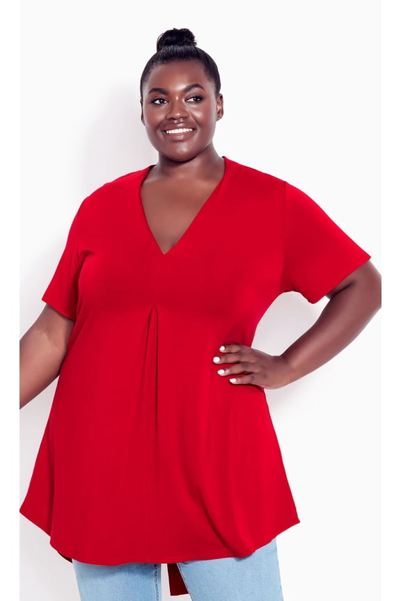 Women's Plus Size Kaylie Hi Lo Top Short Sleeve V-Neckline