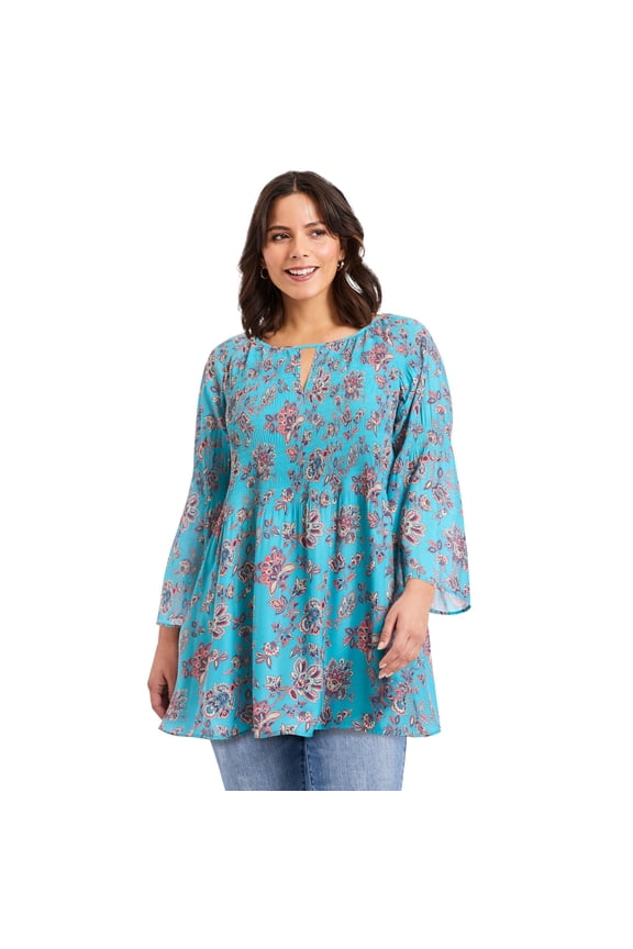 Women's Plus Size Keyhole Bell Sleeve Tunic