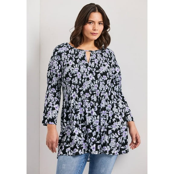 Avenue Women's Plus Size Keyhole Bell Sleeve Tunic