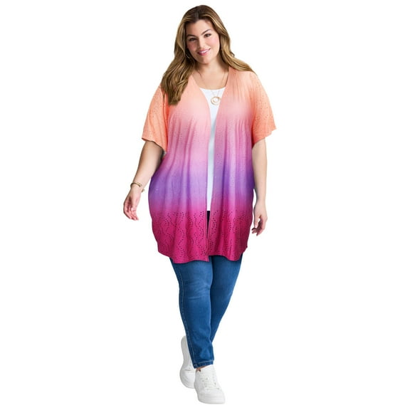 Avenue Women's Plus Size Knit Eyelet Kimono Jacket