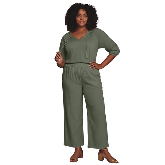 Avenue Women's Plus Size Knit Gauze Smocked Wide-Leg Pants
