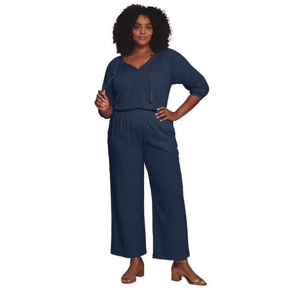 Avenue Women's Plus Size Knit Gauze Smocked Wide-Leg Pants