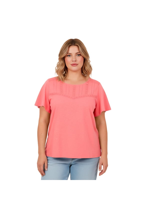 Women's Plus Size Slub Lace Yoke Tee