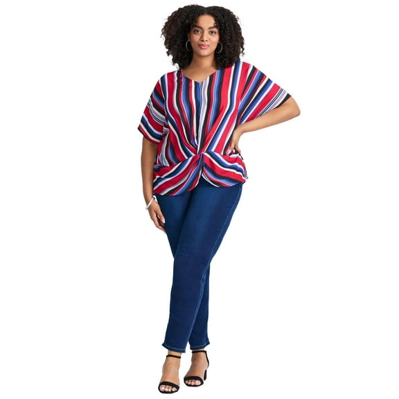 Avenue Women's Plus Size Knot Front Dolman Sleeve Blouse