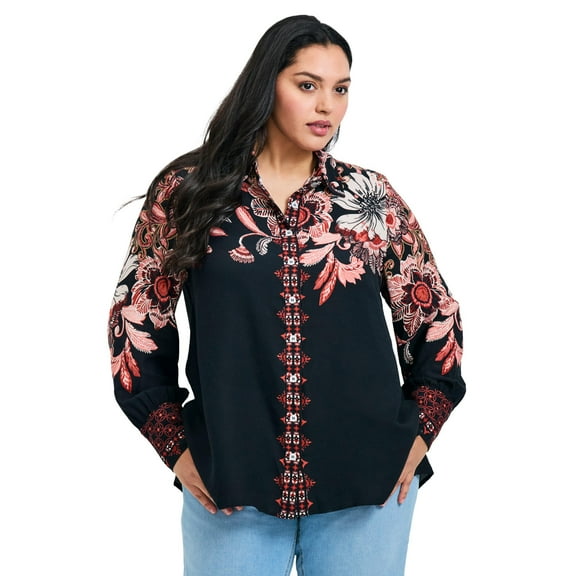 Avenue Women's Plus Size La Luna Button Down Shirt