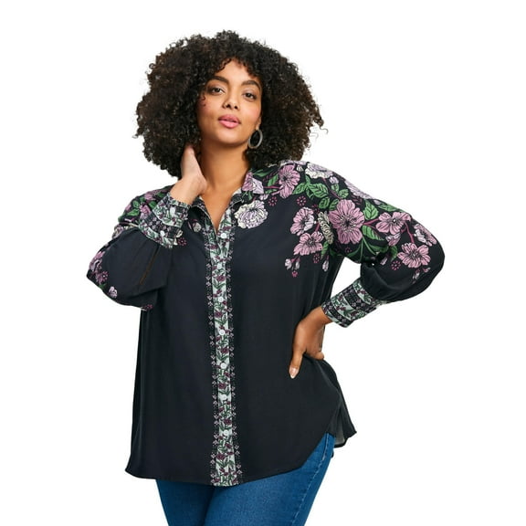 Avenue Women's Plus Size La Luna Button Down Shirt