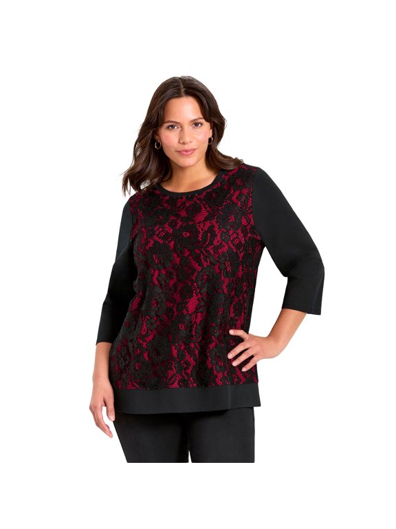 Women's Plus Size Lace Crewneck Tee