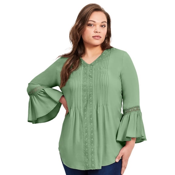 Avenue Women's Plus Size Lace Trim Tunic