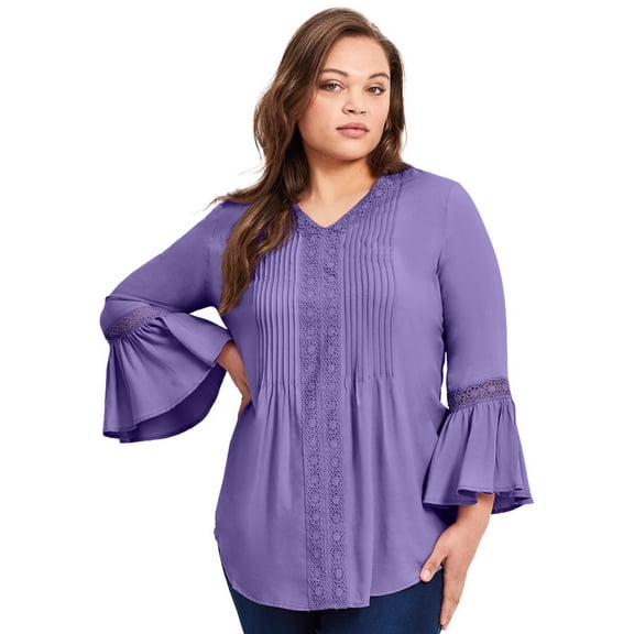 Avenue Women's Plus Size Lace Trim Tunic