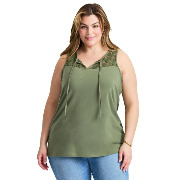 Avenue Women's Plus Size Lace Yoke Detail Tank