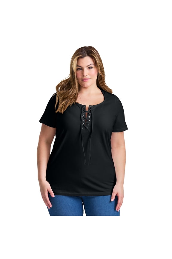 Women's Plus Size Lacing Detail Tunic Tee