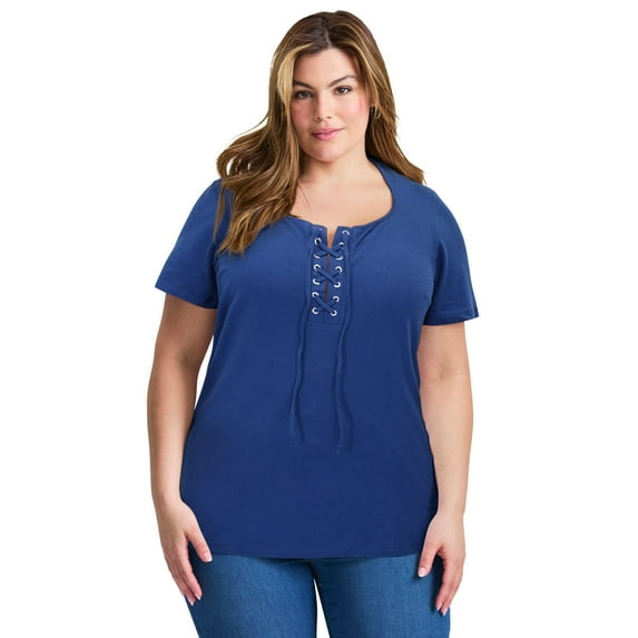 Avenue Women's Plus Size Lacing Detail Tunic Tee