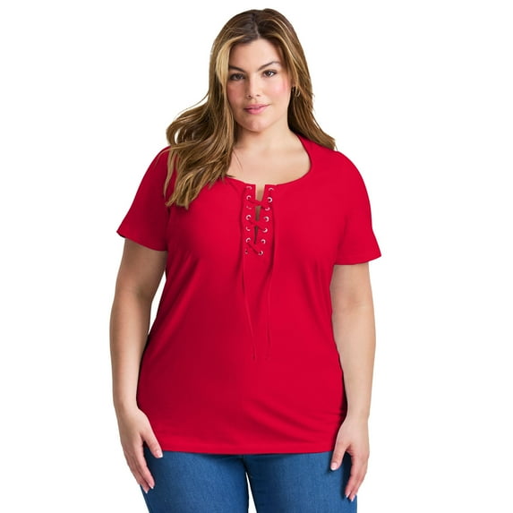 Avenue Women's Plus Size Lacing Detail Tunic Tee