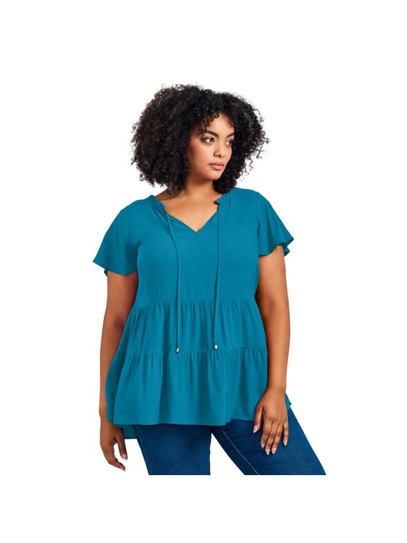 Women's Plus Size Lani Flutter Sleeve Tiered Top