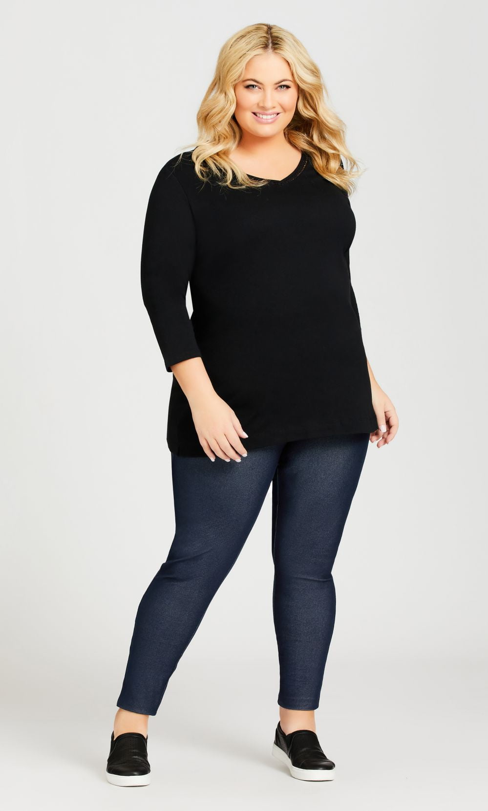 Avenue Women s Leggings Plus Size Mid Wash Knitted with Faux Pockets Walmart