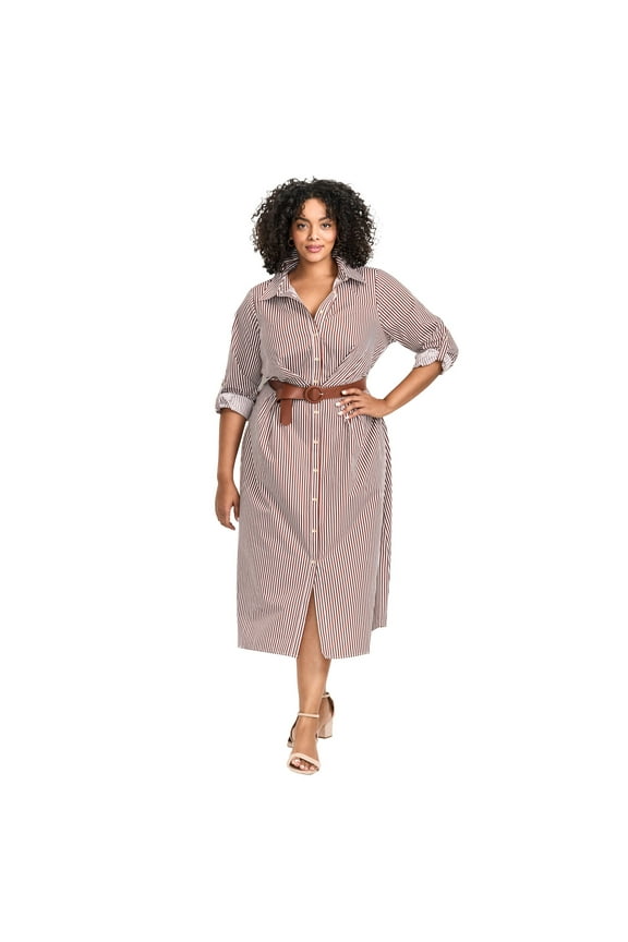 Women's Plus Size Leona Stripe Shirtdress With Belt