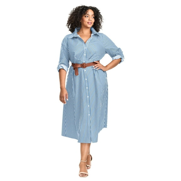 Avenue Women's Plus Size Leona Stripe Shirtdress With Belt