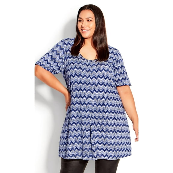 Avenue Women's Plus Size Liv Pleat Print Tunic Top Short Sleeve Round Neckline, Female