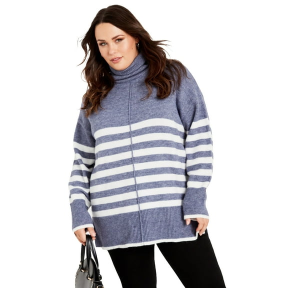 Avenue Women's Plus Size Livvy Roll Neck Stripe Sweater