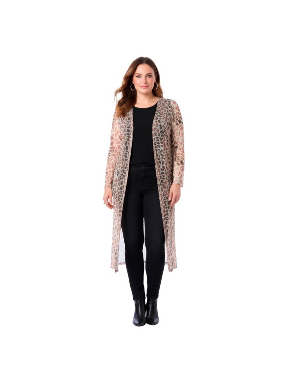 Women's Plus Size Long Sleeve Mesh Duster