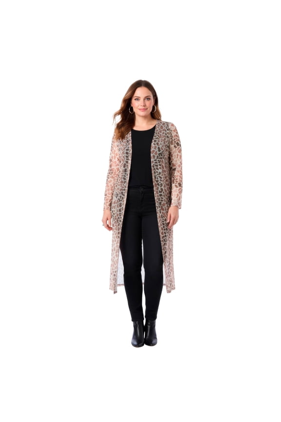 Women's Plus Size Long Sleeve Mesh Duster