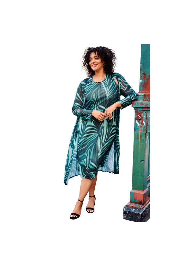 Women's Plus Size Long Sleeve Mesh Duster