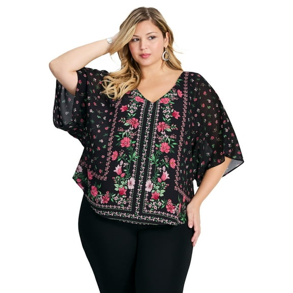 Avenue Women's Plus Size Love Story Overlay Blouse
