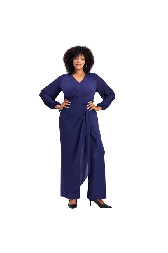 Women's Plus Size Luxe Drape Chiffon Overlay Jumpsuit