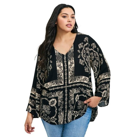 Avenue Women's Plus Size Maddison Scarf Print Top