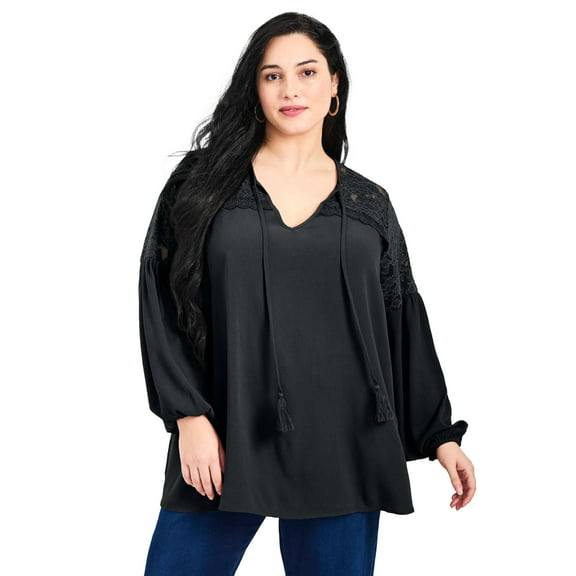 Avenue Women's Plus Size Marcie Lace Yoke Long Sleeve Top