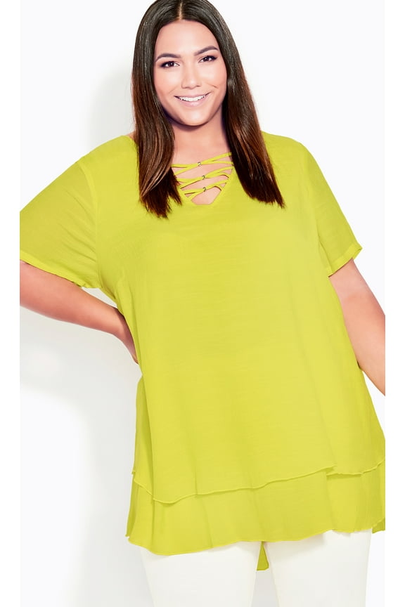 Women's Plus Size Marion Caged Short Sleeves Tunic Top, Female