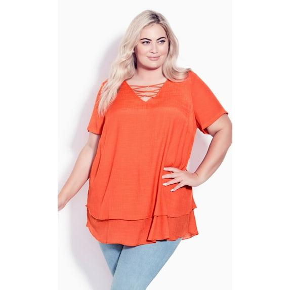 Avenue Women's Plus Size Marion Caged V-neckline Relaxed Fit Tunic Top