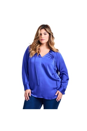 Women's Plus Size Marlene Tie Front Satin Blouse