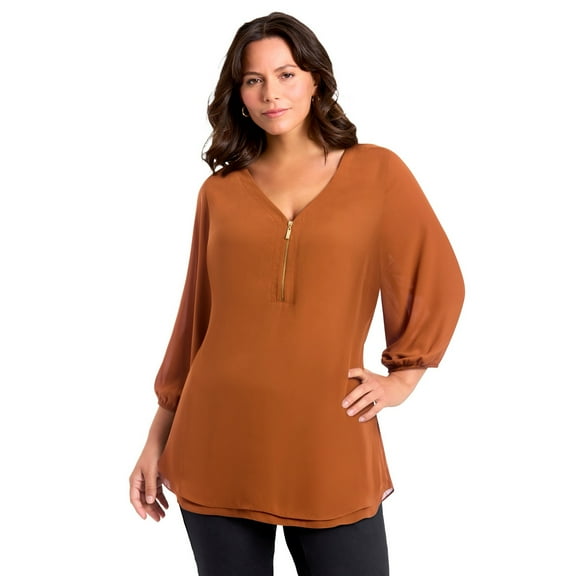 Avenue Women's Plus Size Meila Zip Top