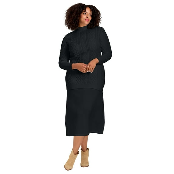 Avenue Women's Plus Size Mock Neck Cable Sweater