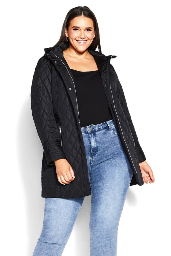 Women's Plus Size Multi Stitch Fully Lined Zip Up Quilted Coat