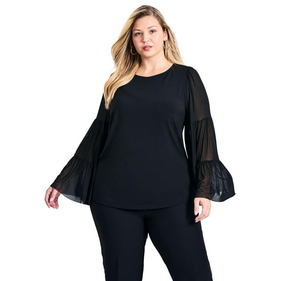 Avenue Women's Plus Size Mylo Mesh Bell Sleeve Top