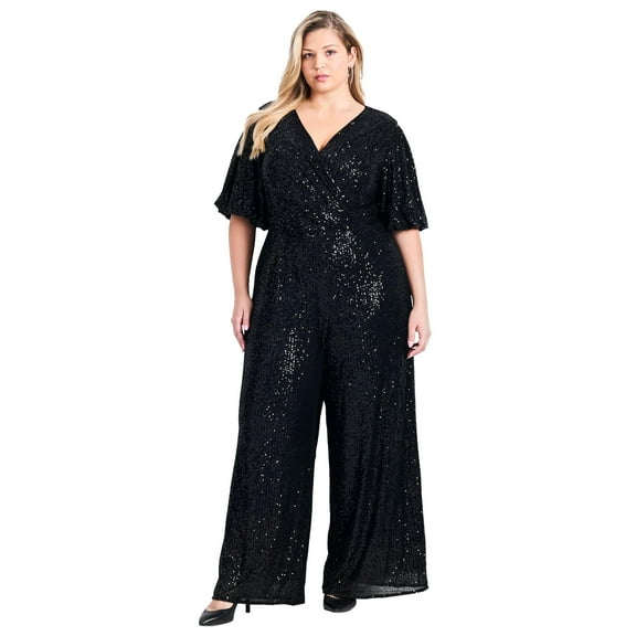 Avenue Women's Plus Size Nada Sequin  Sleeve Jumpsuit