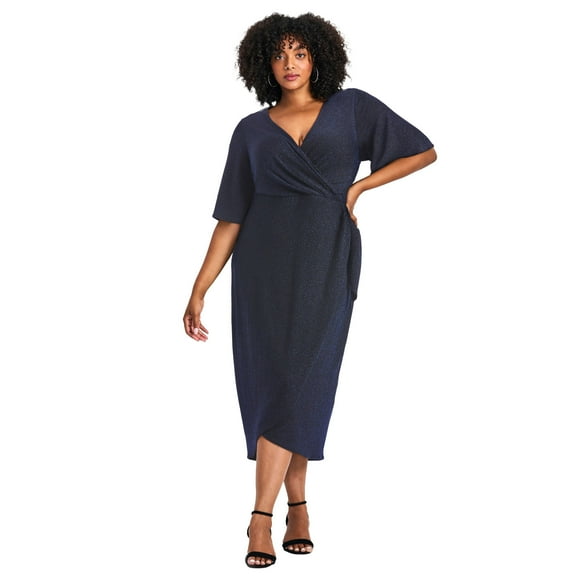 Avenue Women's Plus Size Nala Metallic Mock Wrap Dress