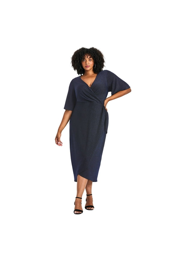 Women's Plus Size Nala Metallic Mock Wrap Dress