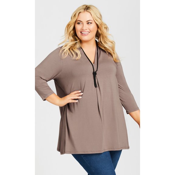 Avenue Women's Plus Size Newport Longline Top V-Neck 3/4 Length Sleeve Relaxed Pull-On Fit