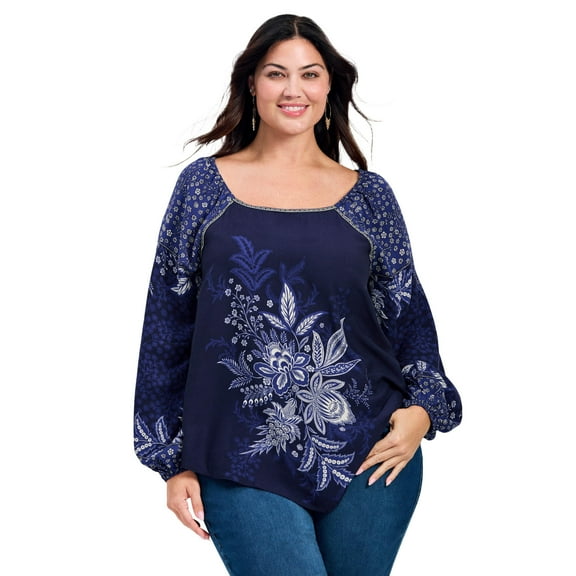 Avenue Women's Plus Size Nichola Scarf Print Top