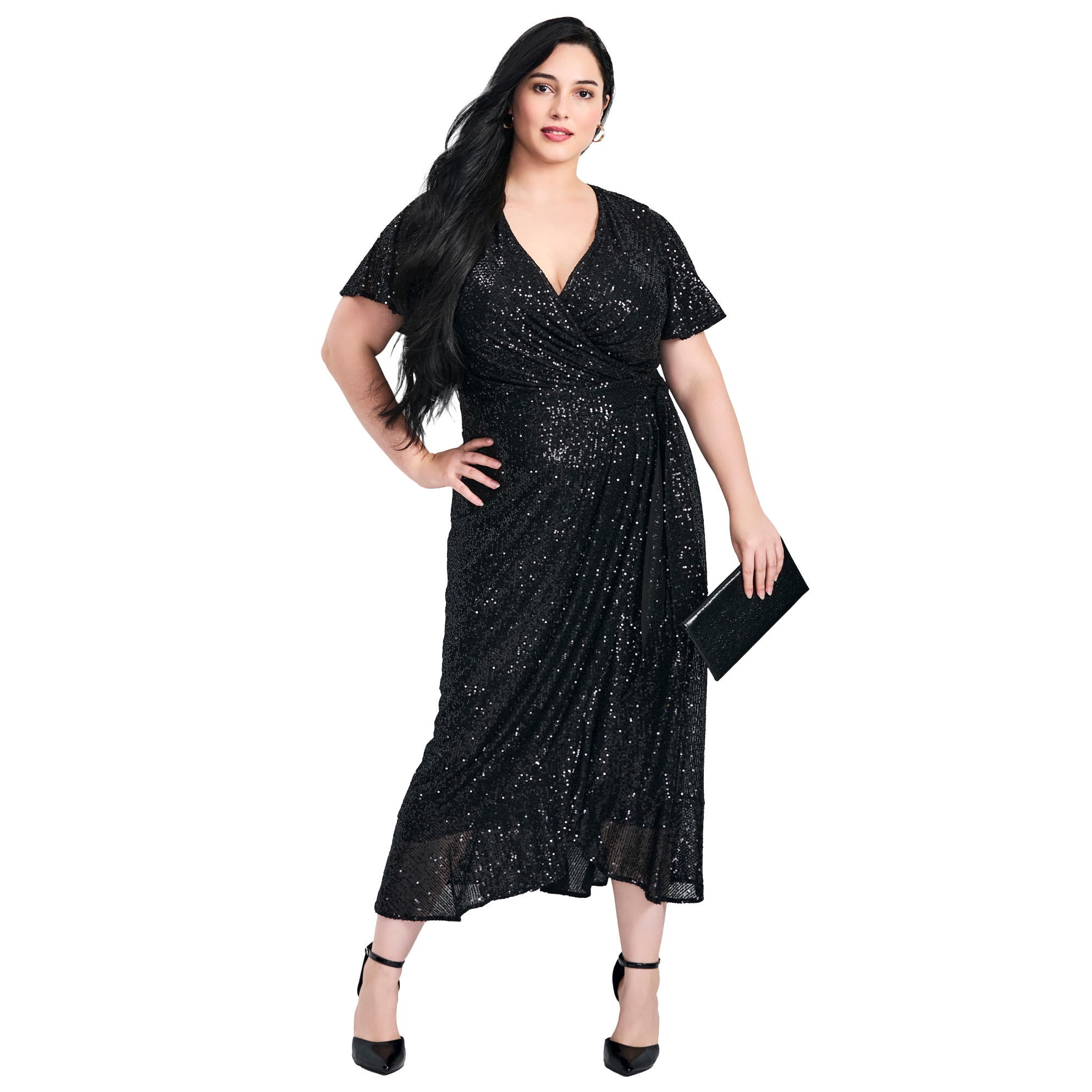 Avenue Women's Plus Size Nina Sequin Wrap Dress Avenue Women's Plus Size Nina Sequin Wrap Dress