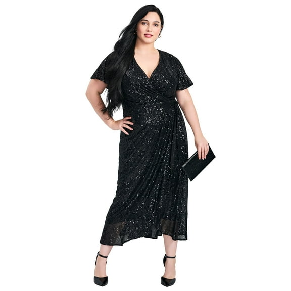 Avenue Women's Plus Size Nina Sequin Wrap Dress
