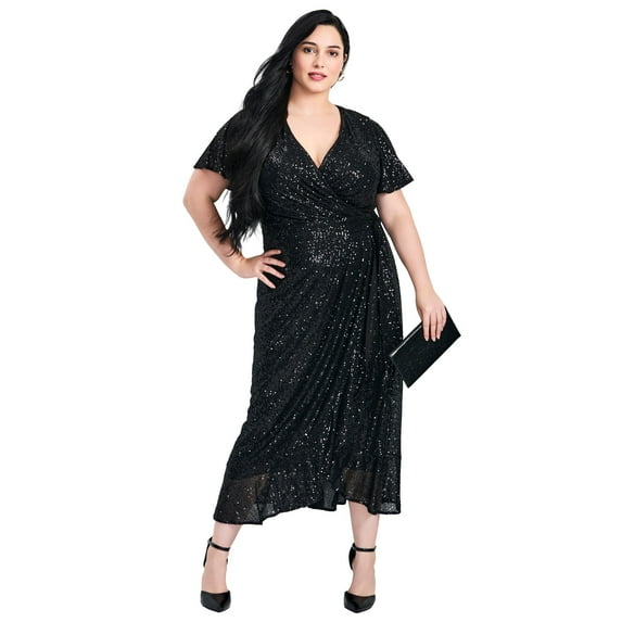 Avenue Women's Plus Size Nina Sequin Wrap Dress